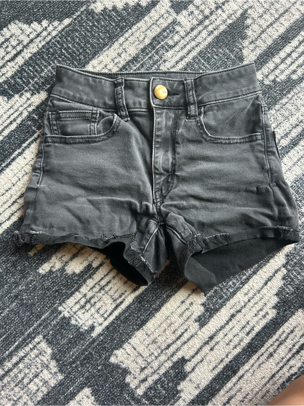 American Eagle Outfitters Black High-Rise Cutoff Jean Shorts